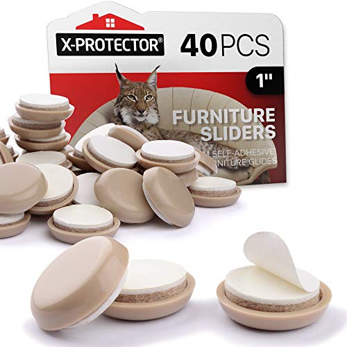 Chair Sliders X-PROTECTOR – Furniture Sliders 40 pcs Carpet Sliders 1” - size: 40 PCS 1", Self-Adhesive, For Carpet