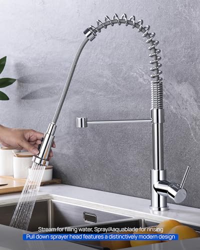 J-HVA Pull Down Kitchen Faucet Sprayer Head Replacement Part, Chrome | 3 Function with 15 Connectors Pull Out Sink Sprayer Replacement Nozzle, Kitchen Faucet Head Hose Spray Tap Spout - color: Chrome