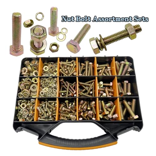 900PCS Metric Bolt Assortment, M6 M8 M10 M12 Grade 8.8 Bolts and Nuts Kit, Nut and Bolt Assortment, Nuts and Bolts, Metric Bolt Kit, Yellow Zinc Plated Coating, 18 Sizes