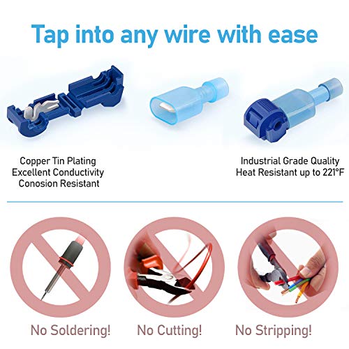 TICONN T Tap Wire Connectors, T Wire Quick Splice Connector, T Connectors for Wiring with Storage Case (Blue 80 Pcs) - style: Blue 80 Pcs