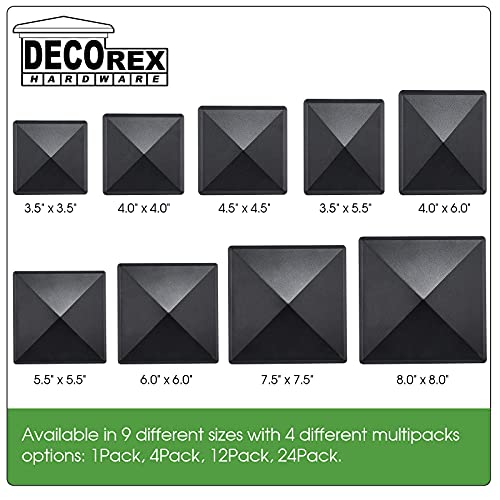 7.5x7.5 Aluminum Pyramid Post Cap for 7.5x7.5 Wood Posts — Heavy-Duty Cast, Rounded Safety Corners, Stainless Screws, Powder-Coated Black Deck & Fence Cap - size: 7.5" x 7.5"