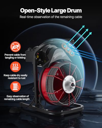 VEVOR Drain Cleaner Machine 75 FT x 3/8 Inch Sewer Snake Auger Manual Feed - style: 75 FT x 3/8''