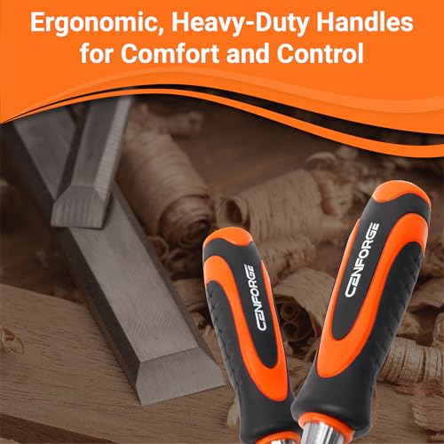 10-Piece Wood Chisel Set for Woodworking - Professional Cr-V Steel Bevel Edge Chisels (1/4" to 1-1/2") with Honing Guide, Sharpening Stone & Case - Heavy Duty Carving Tools for Carpenters