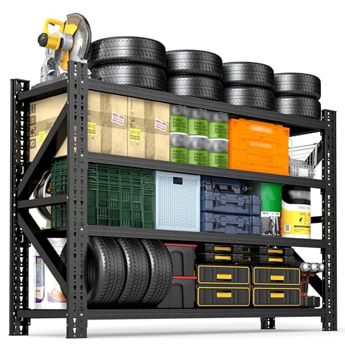 4-Tier Heavy Duty Garage Shelving,Industrial Shelving for Low Ceilings,Garage Storage Racks Heavy Duty Steel Shelves,Compact Metal Rack for Basements,Garages with Ductwork,Apartments - color: Black, size: 24"D*67"W*63"H
