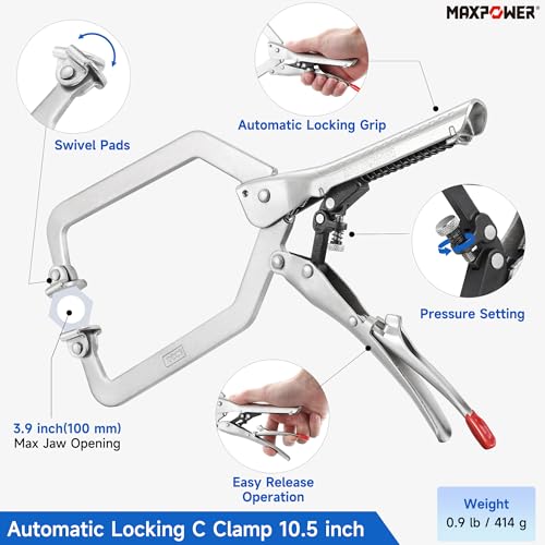 MAXPOWER Self-Adjust Locking Pliers Set – 7" Long Nose & 10.5" C-Clamp - style: Long Nose 7" | Locking C Clamp 10.5"