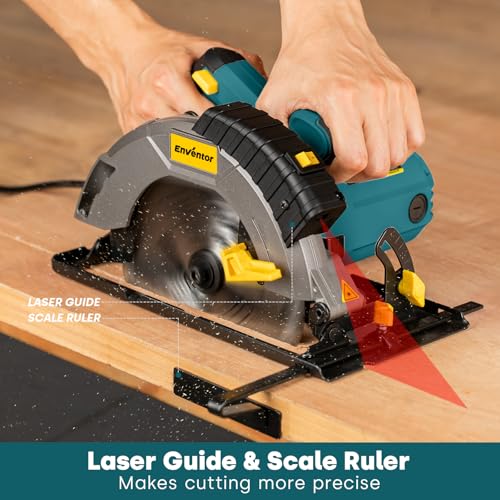 Enventor Circular Saw with Laser Guide, 2 Blades 7-1/4", 14A Corded Motor - size: 14A