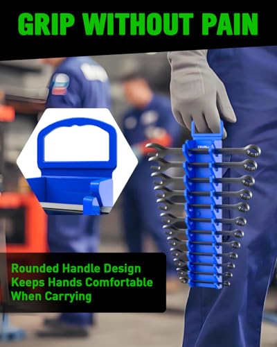 SWANLAKE 2-Piece Magnetic Wrench Organizer Toolbox Holder, SAE (1/4'' to 15/16''), Metric (6mm to 24mm) Ratchet Wrench Organizers, Total Hold 24 Slots Wrenches Holder for Tool Box - style: 24-Slot Red&Blue