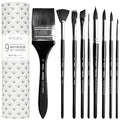ARTEGRIA Watercolor Brush Set, 9 Soft Synthetic Squirrel Brushes - color: Black - 9pcs