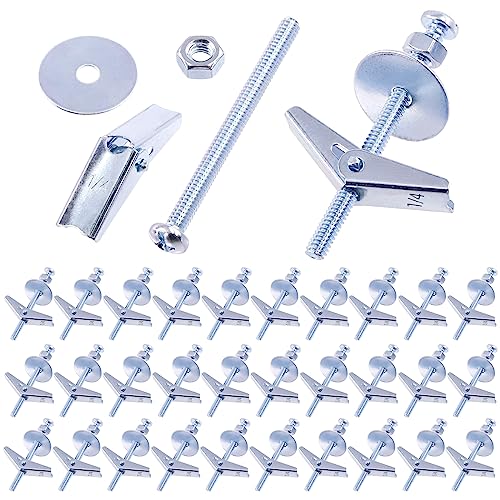 Swpeet 120Pcs 30 Set 1/4 Inch Toggle Bolts and Wing Nut Kit with Hex Nuts, Washers, Toggle Bolt Assortment Kit, Butterfly Toggle Anchors for Hanging Heavy Items on Drywall - size: 1/4 Inch