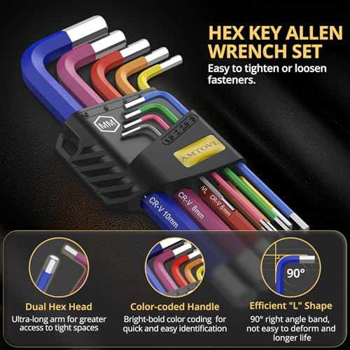 AMTOVL Hex Key Set, 9PCS Metric Allen Key Set, 1.5-10MM, Long Hex End - size: 9 PCS HEX SET