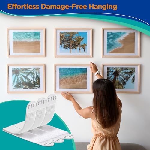 Picture Hanging Strips Heavy Duty - 64x Strips(32 Pairs), Wall Hanging Adhesive Strips for Damage-Free Picture Hangers Without Nails and Frame Mounting - size: 64x (3.7 inches x 0.75 inches)