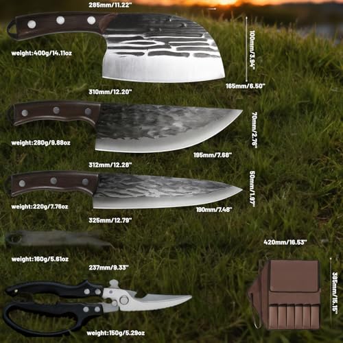 KOFERY Damascus Butcher Knife Set for Pit Master & Brisket Carving - color: Dark-Red