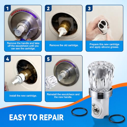 Shower Faucet Repair Kit, Compatible with Valley V4268 V4205 V4206 V4283 V4269, Fits Back to Back Tub/Shower Parts, Complete Cartridge Repair Kit with Clear Handle