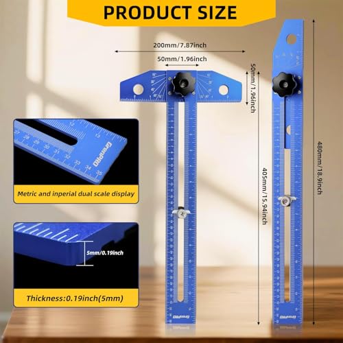 GRENPRO Speed Combination T-Square Woodworking Carpenter Angle Finder Ruler - color: Blue