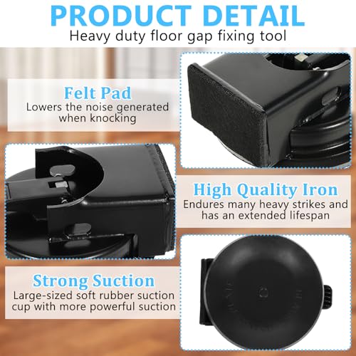 Heavy Duty Floor Gap Fixer Tool with Rubber Mallet, Made of Iron & Enhanced Suction Cup & Non-Scratch Mallet, Floor Gap Repair Kit for Laminate, Vinyl, Wood Floor
