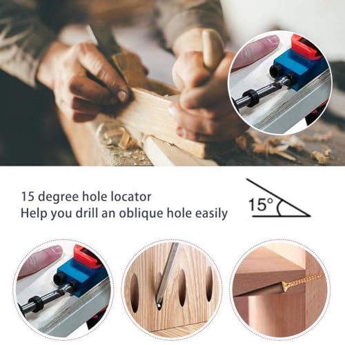 14Pcs Pocket Hole Jig Kit, 15 Degree Woodworking Inclined Hole Jig with 6/8/10mm Drive Adapter for Woodworking Angle Drilling Holes, Angle Carpentry Locator Jig