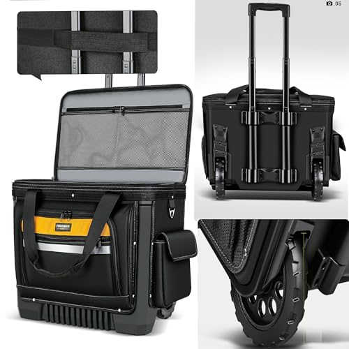 Large Rolling Tool Bag with Big Wheels, Waterproof Roller Tool Box, Big Wheeled Tool Backpack with Multiple Pockets(Yellow, Extra Large)