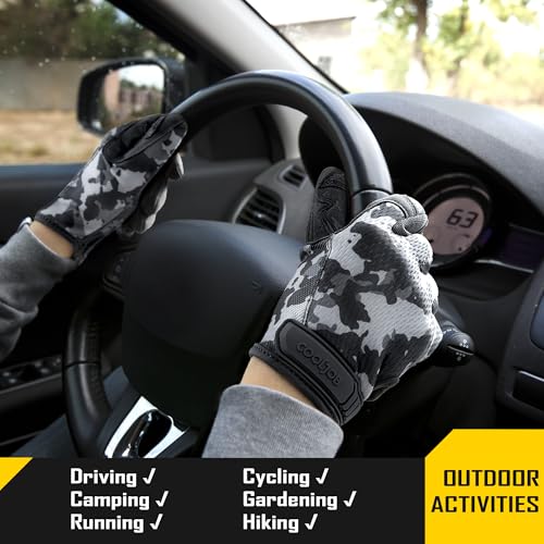 COOLJOB Mechanic Safety Work Gloves, Enhanced Anti-Slip Grip Tactical Gloves, Touchscreen, Breathable, Ultra-Soft, S-XL - color: Black Camo, size: Small