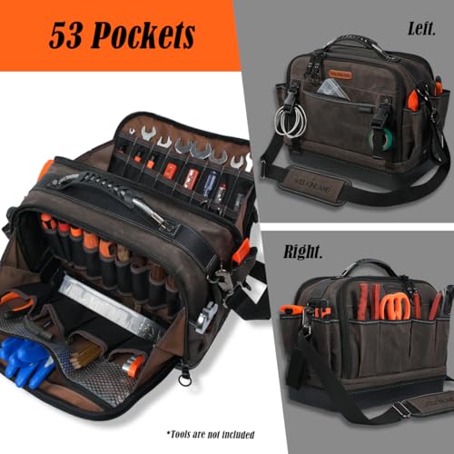 WELKINLAND 53Pockets Hard-Bottom HVAC Bag, Dual-Open Electrician Tool Bags