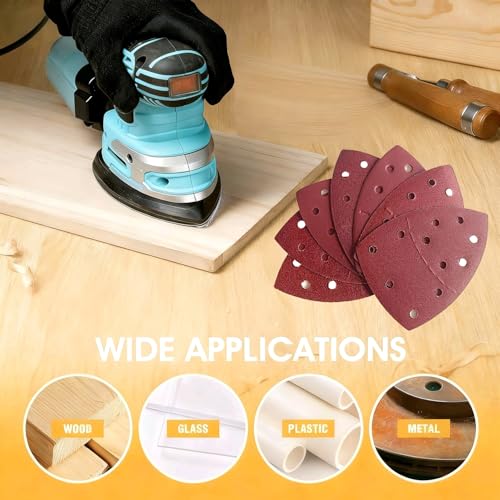 100 PCS Mouse Detail Sander Sandpaper 11 Holes, 80 Grit Hook and Loop Mouse Sanding Sheets Aluminum 0xide Mouse Sanding Pads 11 Holes Triangular Sanding Paper for Detail Mouse Sander - size: 11 Holes-80 Grit