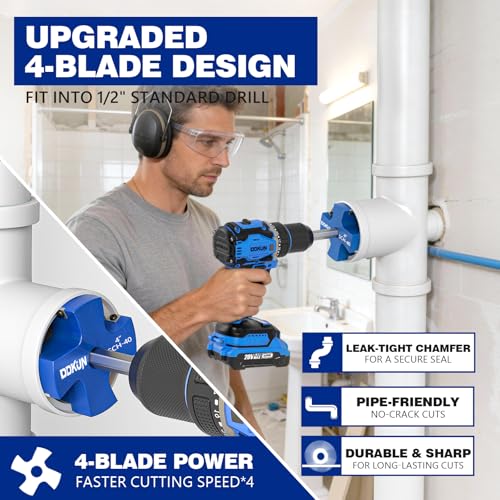 4PCS PVC Pipe Reamer Kit, PVC Fitting Saver for SCH40, 4-Blade Pipe Reamer Plumbing Tools, Fits Standard 1/2" Drill, Includes 1-1/2", 3", 2 ", 4" - size: 4Pcs PVC Pipe Reamer Kit