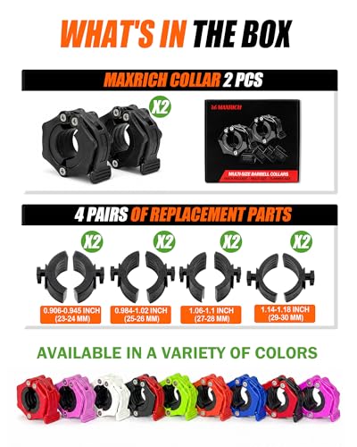 MAXRICH Ultra-Thin 1-Inch Barbell Clamps, Quick Release Weight Clips for 23–30mm Bars, Secure Barbell Collars for Home Gym - color: BLACK