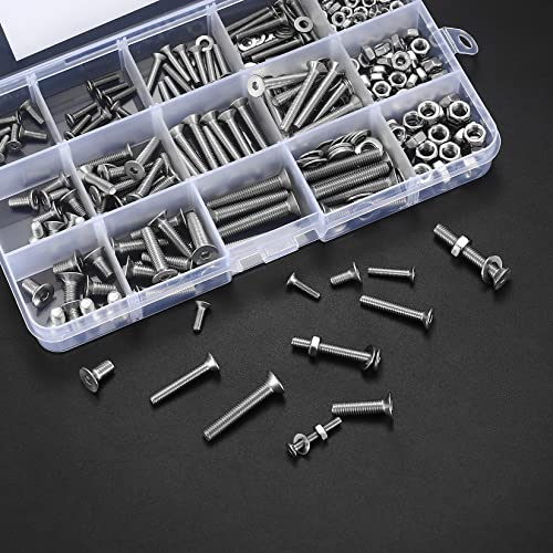 330 Pcs Countersunk Head Hexagon Socket Screws Bolts and Nuts and Washers Assortment Kit, M3 M4 M5 Metric Stainless Steel Bolts and Machine Screws and Nuts and Washers Set for Home Industrial