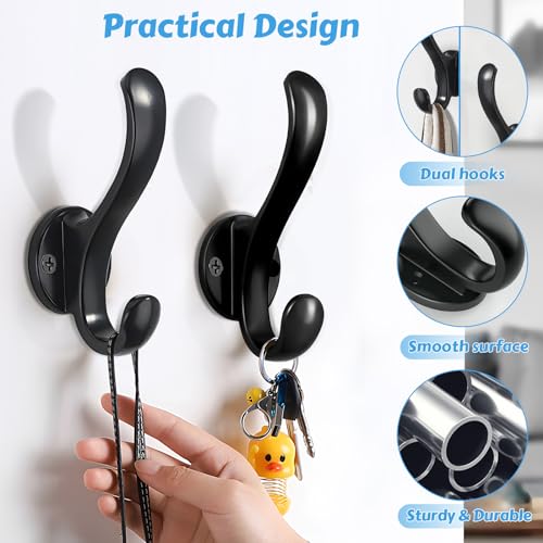 10 Pack Coat Hooks Wall Mount Heavy Duty Utility Retro Double Hooks for Hanging Coats,Hat, Towel, Key, Robe, Scarf, Bag, Cap (Black) - color: 10 Pack-Black