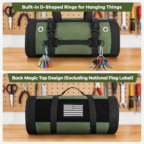 ANILD 13 Inch Regular Long Tool Bag Roll Up, Roll Up Tool Bag Organizer - color: Green, size: Regular