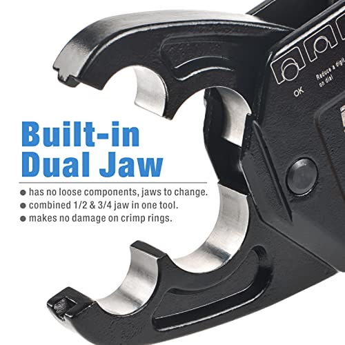 IWISS Angle PEX Crimping Tools Combo Kits for 1/2" & 3/4" Pex Crimp Rings with Go/No-Go Gauge with PEX Pipe Cutter Suits for All US F1807 Standards Copper Rings