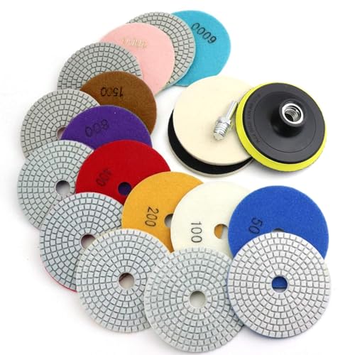 4 Inch Diamond Polishing Pads with 5/8’’-11 Backer Pad, 12PCS Wet/Dry Granite Stone Polish Pad Kit for Drill, Grinder, Polisher, 50-6000 Grit Polishing Pad for Concrete Marble Rock Countertop Quartz - size: 4 Inch 50-6000 Grit