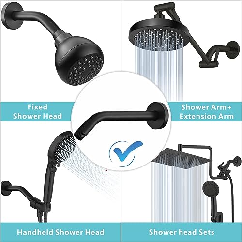Shower Arm with Flange, 10 Inches Wall Mount Replacement Shower Head Arm For Fixed Shower Head and Handheld Showerhead, Matte Black - color: Matte Black, style: 10 Inch