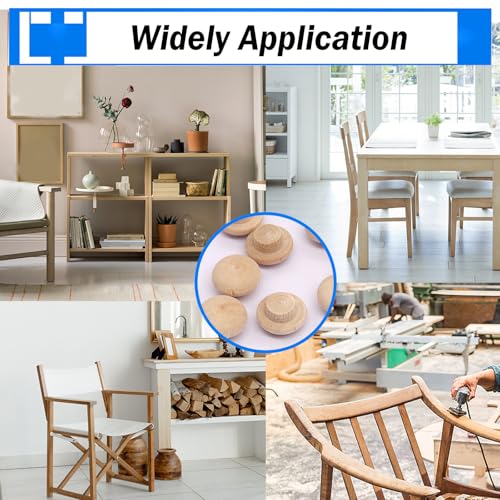smseace 150Pcs 4-Sizes Button Wood Plugs 3/16" 5/16"，3/8"，1/2" Wooden Hole Plugs for Holes in Furniture/Table and Chair Legs/Cabinet Reserved Holes/Outdoor Equipment Wood Plugs Assortment Kit - style: Button Wood Plugs