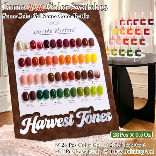 Double Rhythm 28Pcs 0.5Oz Glitter Gel Nail Polish Set Same Color Same Bottle Gel Polish Kit Nail Art Manicure Salon DIY at Home for Women (Dark Green Burgundy Orange Brown -T24-14) - color: Harvest Tones