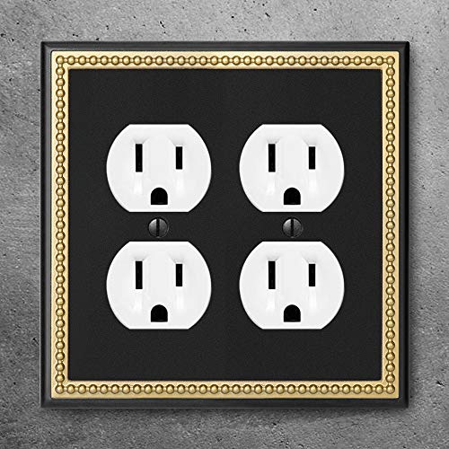 Pearled Frame Decorative Wall Plate Switch Plate Outlet Cover (Double Duplex, Black & Dark Golden) - style: Double Duplex