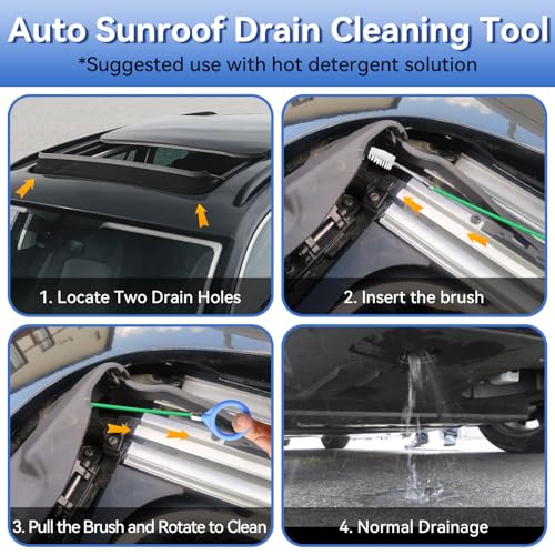Auto Sunroof Cleaning Tool, 120 Inch Long Flexible Tube Brush, 2 Pcs 7 inch Pipe Cleaner for Car Sunroof, Windshield Wiper Drain Hole
