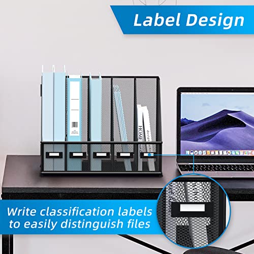 SUPEASY Desk Organizers Metal Desk Magazine File Holder with 5 Vertical Compartments Rack File Organizer for Office Desktop, Classroom, Home Workspace, Black - color: Black, size: Small
