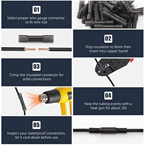 50PCS Heat Shrink Butt Wire Connectors 14-12 AWG, Insulated Waterproof Electrical Wire Connectors Automotive Marine Grade Wire Crimp Terminals Butt Splices, Ideal for Boat, Truck, Black - size: Black 50 PCS