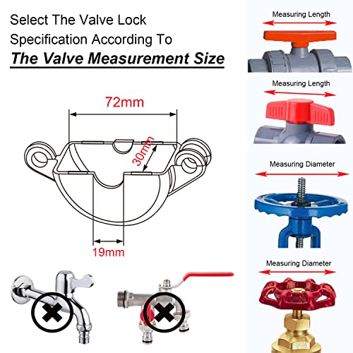 Gate Valve Lockout and Safety Padlock, 2Sets, Hose Bib Lock for Outdoor Faucet Knob/Water Spigot/Propane Tank, 1 to 2-1/2 in Dia Valve Handles, Plastic Red Secure Locks Device for Outside Garden Valve - size: 2 Pack with Padlock