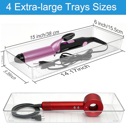 Manalete 4 Pcs Large Clear Plastic Drawer Organizer,15"x6" Vanity Organizer - size: 4 Pack 15"×6"