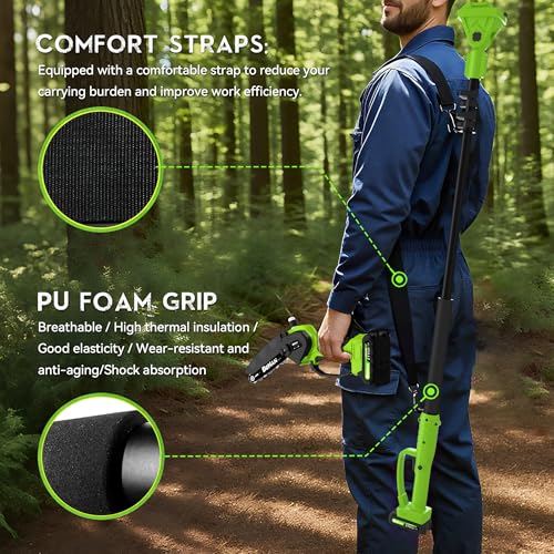 Cordless Pole Saw for Tree Trimming, 6" Chainsaw with Extension Pole - size: 6 inch Pole