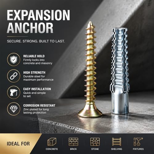 50 Sets Self Drilling Drywall Anchors Assortment Kit, 8MM Zinc Plated Heavy Duty Expansion Wall Anchors with Screws, Hardware for Drywall Concrete Brick Anchors and Wooden Wall