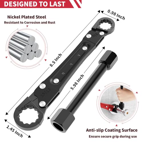 Plumbing Tools Angle Stop Wrench Kit - 3-Piece Plumber Tool Set with Compression Sleeve Puller & 4-Way Sillcock Key - Fits 3/8" & 1/2" MPT Ferrule Removal Tool for Tight Spaces Under Sink-Black - color: Black