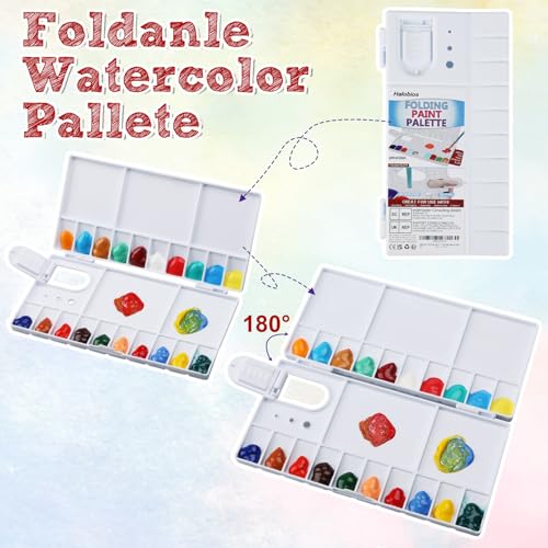 5 Pack Watercolor Palette, Halobios Paint Palette with 20-Well and 5 Mixing Areas, Folding Paint Tray with Lid, Plastic Painting Palette for Children Beginners Artists - size: 5 PACK