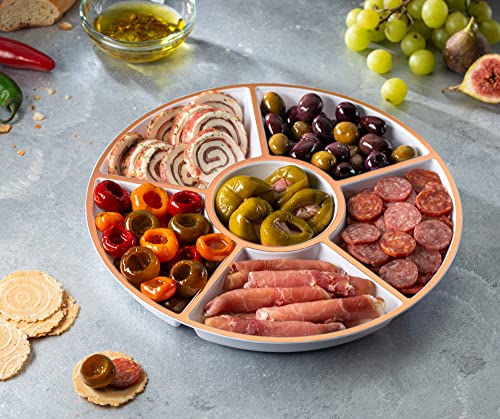 Plasticpro 6 Sectional Round Plastic Serving Tray/Platter (2, White & Rose Gold) - color: White & Rose Gold