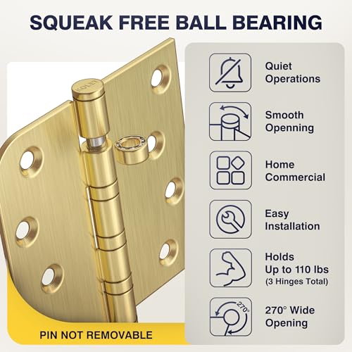 KOLET Ball Bearing Door Hinges, 4 x 4 Inches, Brushed Gold, 6 Pack - color: Gold, size: 6 Pack