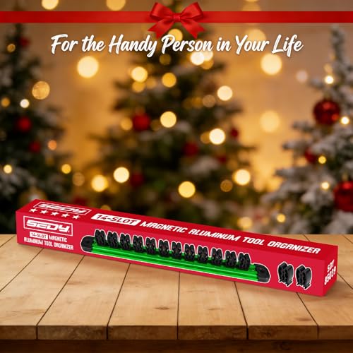 Magnetic Screwdriver Organizer and Wrench Organizer, 14-Slot Screwdriver and Wrench Holder, Magnetic Aluminum Rail Tool Organizer for Tool Box Drawer Wall-Mount Storage, Green (Tools not Included) - style: 1-Pack Green (14-Slot)