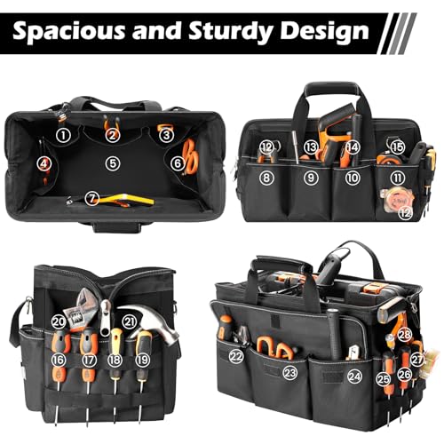 VJI 19" Portable Heavy Duty Tool Bag with Adjustable Shoulder Strap, Black - color: Black, size: Large