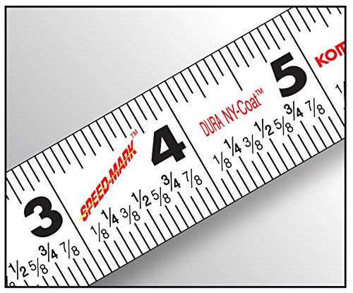 Komelon SM5425 Speed Mark Gripper Acrylic Coated Steel Blade Measuring Tape, 1-Inch X 25Ft , White - size: 7.6 m, style: Tape
