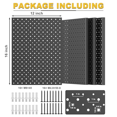 Ultrawall Metal Pegboard Panels, Pegboard Wall Organizer, Black Peg Boards - color: Black, size: 16x12"- 4 Pcs